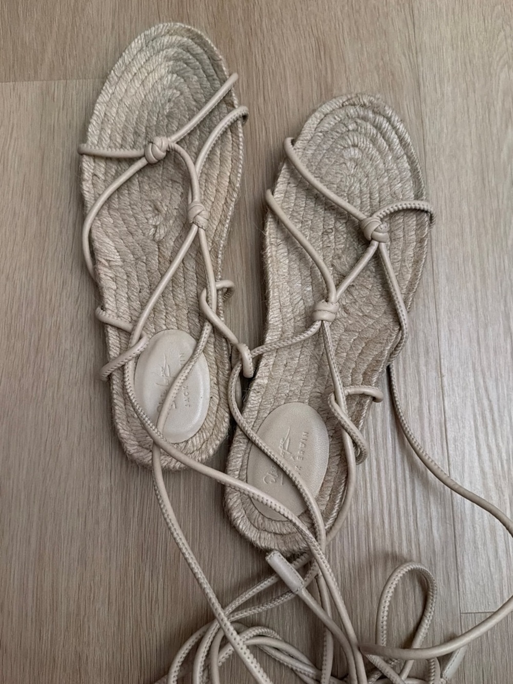 Beige Lace-Up Espadrille Sandals for Women